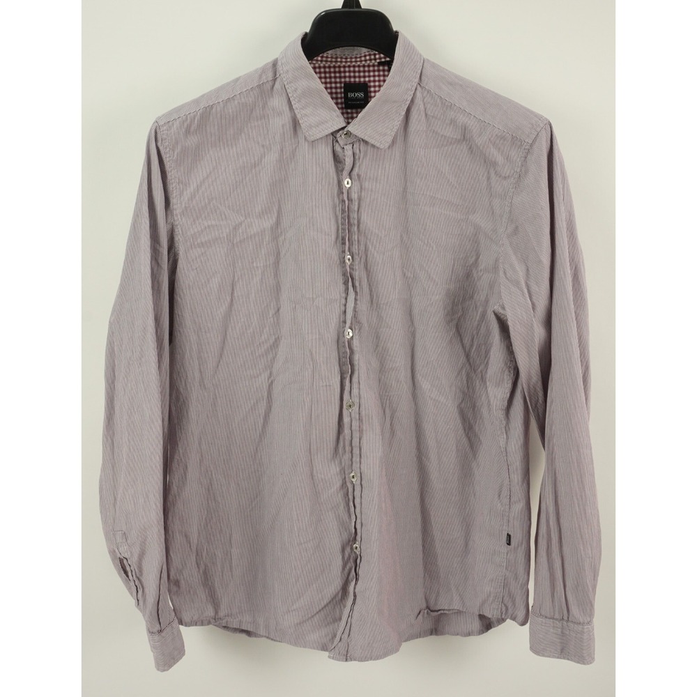 Hugo Boss Lorenzo Mens XL Long Sleeve Maroon Striped Lightweight Button Up Shirt